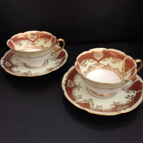 Vintage Noritake of Japan Floral Teacups with Saucers Set of Two Cups